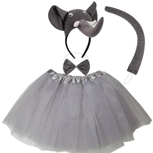 Kirei Sui Kids Animal Costume Elephant Tutu and Headband Gray