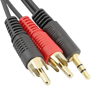 rhinocables 2 Male RCA to 3.5mm Male Plug, Twin RCA Male Phono to 3.5mm Jack, Male to Male 3.5mm to RCA Audio Cable with Gold Contacts for Speaker, Hi-Fi, TV, Phone, Amplifier (0.5m (50cm))