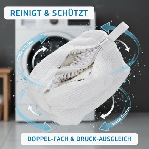 VOXERA Schuhwaschbeutel Waschmaschine – Doppelkammer Wäschenetz, gepolstert zum Schutz von Schuh, Torwarthandschuh & Maschine