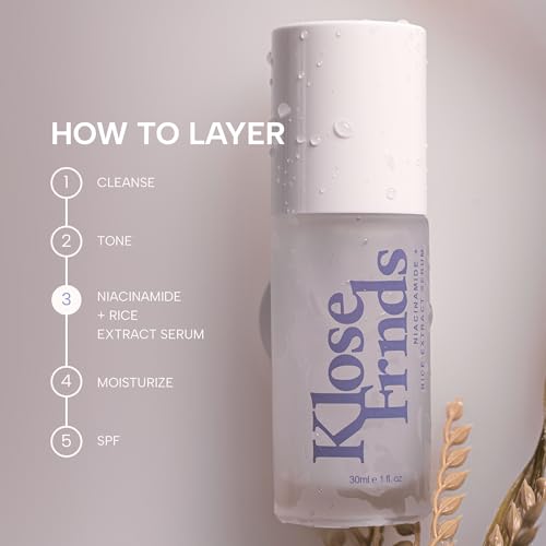 KLOSE FRNDS Niacinamide & Rice Extract Facial Serum – Hydrating Glow Face Serum with Hyaluronic Acid, Centella, and Licorice for Smooth Texture, Daily Radiance, and Healthy Skin Barrier Support - 1 fl oz