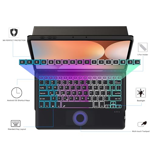 Funda para Galaxy Tab S9 Plus con teclado retroiluminado de 12.4 pulgadas y touchpad 3