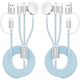 2Pack Travel Essentials,3 in 2 USB C Cable for Apple Watch Charger,iPhone Charger,Multi Charging Cable,Cruise Vacation Camping,Portable for iWatch Series 11-2/Ultra/SE & iPhone 17-12,Car,Blue