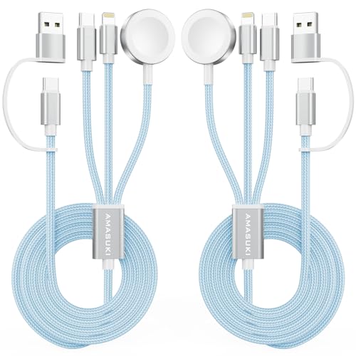 Image of 2Pack Travel Essentials,3 in 2 USB C Cable for Apple Watch Charger,iPhone Charger,Multi Charging Cable,Cruise Vacation Camping,Portable for iWatch Series 11-2 /Ultra /SE & iPhone 17-12,Car,Blue