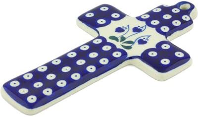 Polmedia Polish Pottery Cross - Bleeding Heart Peacock Pattern Handmade in Boleslawiec Poland by Ceramika Artystyczna + Certificate of Authenticity