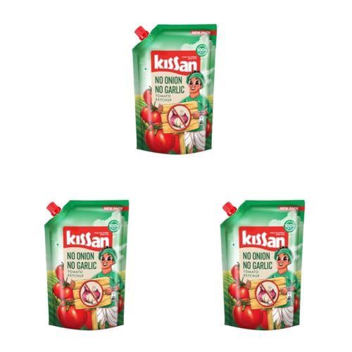Image of Kissan No-Onion No-Garlic Tomato Sauce, 850g / 900g / 950g (Weight May Vary) (Pack of 3)
