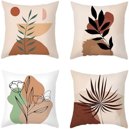TIANLIN Set of 4 Cushion Covers 45 x 45 cm, Modern Design, Peach-...