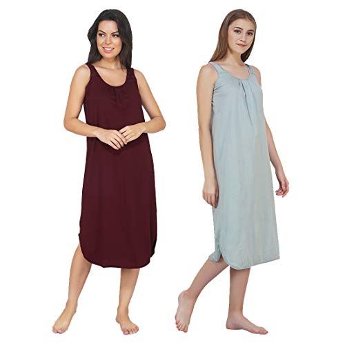 Image of BLAZON Women's Cotton Hosiery Solid Maxi Nighty Slip (Pack of 2) Available Sizes: S, M, L, XL, 2XL, 3XL, 4XL, 5XL