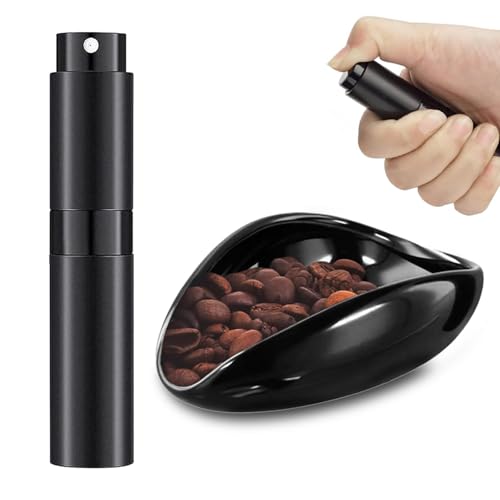 Hshenjhu Juego de Taza Dosificadora de Granos de Café, Cuenco Dosificador de Cerámica con Botella Pulverizadora RDT, Accesorios de Café, para Recipiente Espresso Regalo para Amantes Café