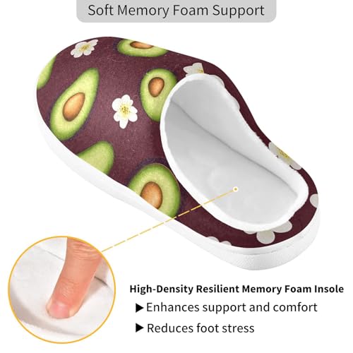 JUNZAN Funny Avocado Fruit Burgundy Women Cotton Slippers Comfortable Memory Foam Travel Slippers for Travel Birthday Presents 6-72