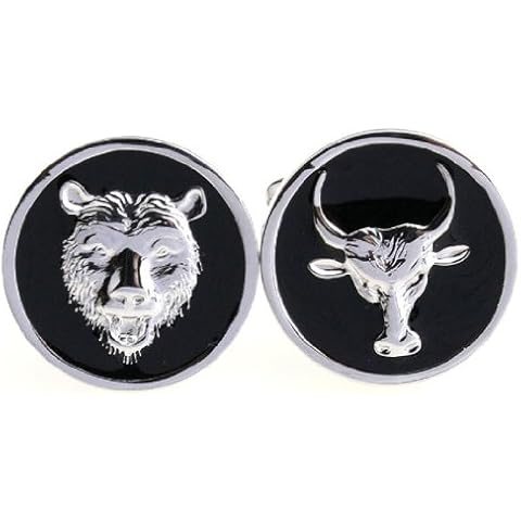 MRCUFF Bear and Bull Wall Street Pair Cufflinks in a Presentation Gift Box & Polishing Cloth Cover