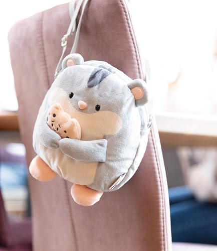 NICI mymochi torba na ramię chomik Shai, modna torebka na ramię w stylu kawaii, słodka pluszowa torba typu crossbody, 16 x 17 cm, szara - 61819