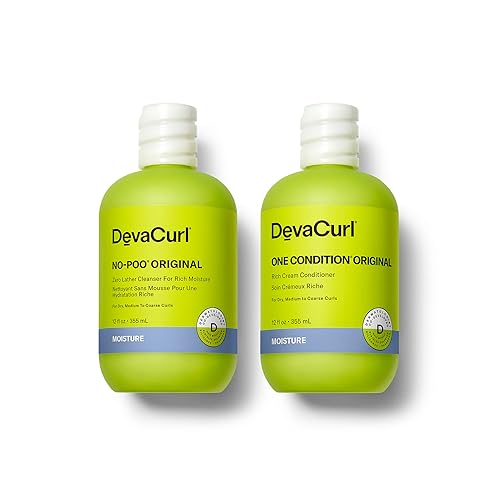 DevaCurl No-Poo Original Non-Lathering Cleanser for Rich Moisture and One Condition Original Rich Cream Conditioner, 12