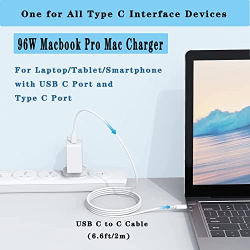 Mac Book Pro Mac Charger - 96W USB C Fast Mac Charger Power Adapter Compatible with MacBook Pro 16, 15, 14, 13 Inch, MacBook Air 13 Inch, for Laptop/Tablet/Smartphone with USB C Port and Type C Port