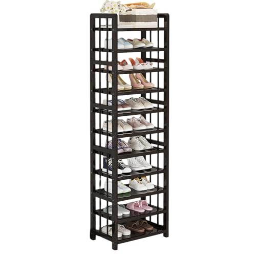 Rangement chaussures vertical bambou noir avec tablettes amovibles - 2