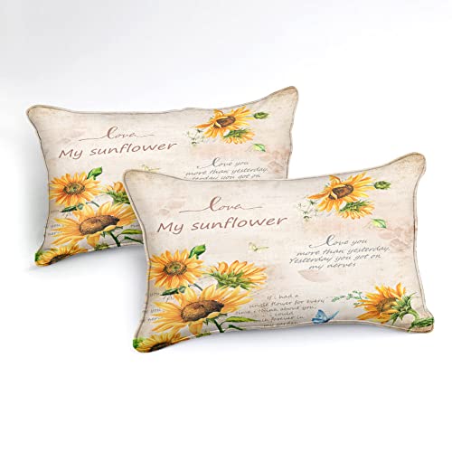 Bedbay Yellow Sunflower Comforter Queen Size Vintage Sunflower Bedding Set Soft Microfiber Yellow Flowers Garden Botanical Bedding Comforter Set 4 Pieces(Vintage,Queen) #TOP2