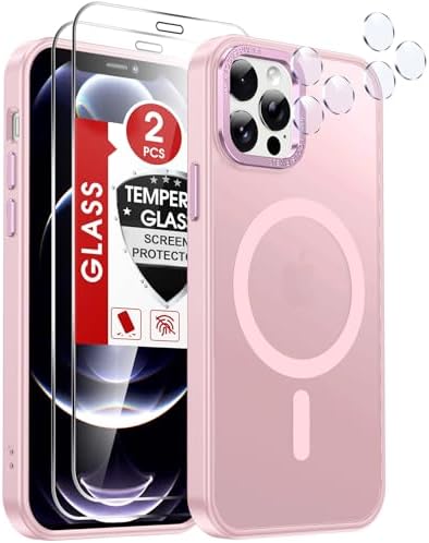 LeYi for iPhone-12-Pro-Max Case: Compatible with Magsafe[ Tempered Glass Screen X2+ Camera Lens Protector X2] i Phone 12Pro Promax Cases Cover iohone 12 Pro Max Magnetic Protective Girl Women, Pink