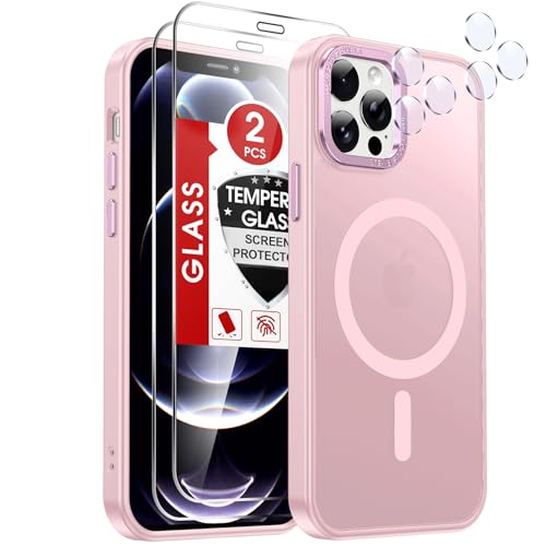 LeYi for iPhone-12-Pro-Max Case: Compatible with Magsafe[ Tempered Glass Screen X2+ Camera Lens Protector X2] i Phone 12Pro Promax Cases Cover iohone 12 Pro Max Magnetic Protective Girl Women, Pink