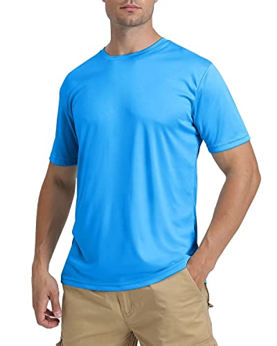 Kefitevd Running Shirts For Men Short Sleeve Crew Neck T-Shirts Uv Protection Active Shirts Lightweight Sun Shirts Mens Hiking Shirt Quick Dry Azure #TOP1