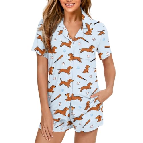 Image of Women's Short Sleeve Sleepwear Pajamas Nightwear with Pockets | Premium Polyester Fabric Ultra Soft Lightweight Breathable Touch, Wrinkle Resistant, All Day Cozy Wear for Daily Sleep