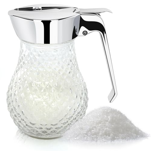 Loscarol Sugar Dispenser with Pour Spout, 8 oz Glass Sugar Shaker Jar for Coffee Bar & Tea, Commercial Quality Sugar Container with Handle for Home Kitchen Storing for Sugar Honey and Syrup
