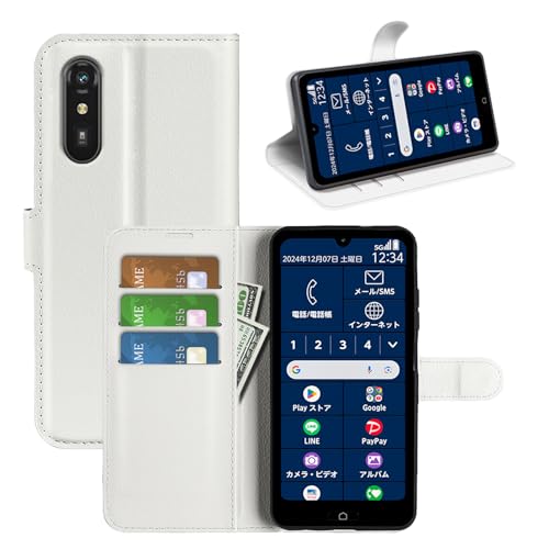 Image of XFDSFDL® Protective Cover for FCNT Rakuraku Lite MR01 (6.1 Inch) PU Leather Flip Case Litchi Pattern with Built Stand and Magnetic Closure Wallet Phone Shell Holster White