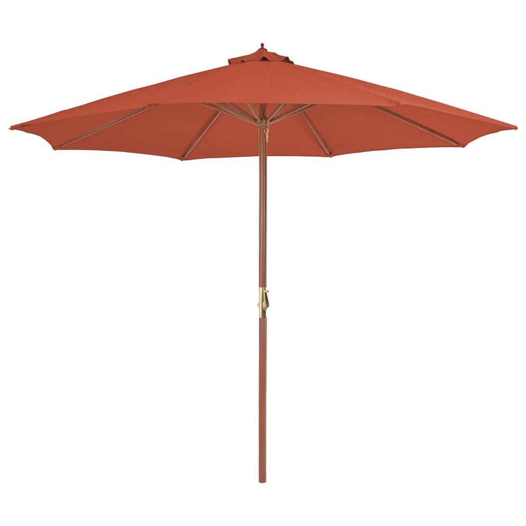 Parasol de jardin mât bois 300 cm terre cuite contre le soleil