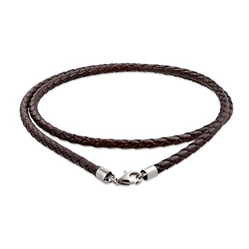 Bling Jewelry Cordon De Collier Tressé En Cuir Véritable Marron Pour Femmes, Hommes Et Adolescents. Fermoir Mousqueton En Argent .925 De 18 Pouces