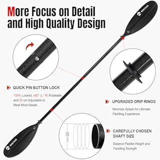 WONITAGO Kayak Paddle Premium Carbon Fiber Paddle with Reinforced PP + Fiberglass Blade, Floating Adjustable Kayaking Oars, 3 Piece, 220-240 cm/86-94 Inches, Black