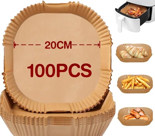Carta da forno ad aria calda 100 pezzi, carta da forno Airfryer rivestimento antiaderente impermeabile e resistente all'olio ciotole usa e getta per friggitrice ad aria forno e microonde (20CM-100PCS)