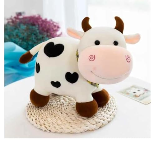 Image of Cute Cow Soft Toy Plush | Stuffed Animal Cow Teddy for Kids | Soft & Huggable Toy for Boys & Girls | Baby Safe Gift Item (White & Brown, 25 cm)