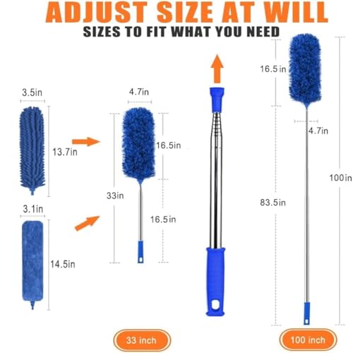 Image of TEKCOOL 3 in 1 Microfiber Feather Duster, 4PCS Washable Cobweb Dusters for Cleaning Kit with 100 inch Extension Long Pole, Bendable Telescopic Duster for High Ceiling Fan, Blinds, Furniture - milhome,