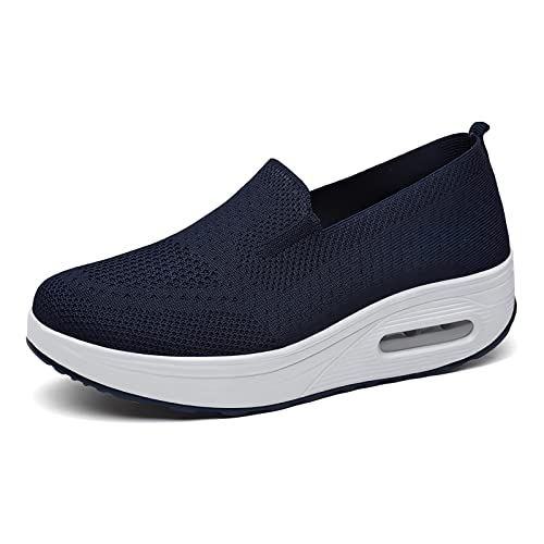 Women's Orthopedic Sneakers - 2023 New Air Cushion Slip on Walking Shoes Orthopedic Stretch Diabetic Casual Walking Wide Shoes with Arch Support, Comfort Women's Orthopedic Platform Sneakers (6, Blue)