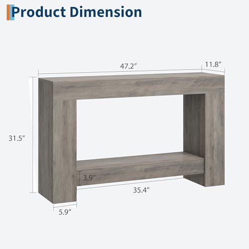 Garvee Farmhouse Console Table for Living Room, Long Console Table for Entryway, 2-Tier Large Sofa Table with Storage, Entryway Entry Table for Entrance, Hallway, Grey, 47" by Garvee - Image 2