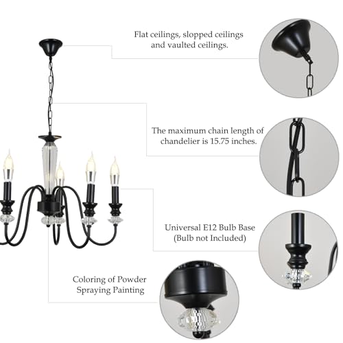 GreeLustr Black Chandelier, 5-Light Farmhouse Candle Pendant Light