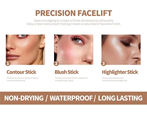 Sumeitang 4Pcs Contour Stick - Highlighter Stick And Cream Blush Stick 4 Colors Kit - Moisturizer, Face Brightens & Shades Pencil, Facial Contour Shaping Makeup Sticks For Older Women & Mature Skin #TOP5