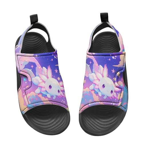 Cute Axolotl Kids Open Toe Slides Girls Boys Slip On Slide Sandals With Adjustable Strap Non-Slip Shower Shoes
