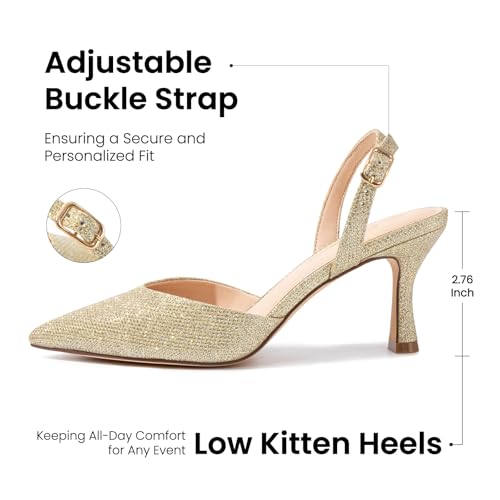 Athlefit Women's Kitten Heels Closed Toe Pumps Shoes Gold Size 6.5 — view 5