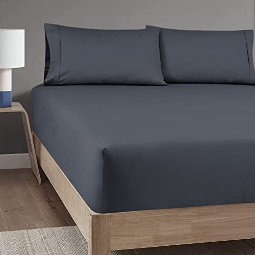 Royale Linens 400 Thread Count 100% Cotton Sateen Fitted Sheet - Ultra-Soft Wrinkle & Fade Resistant - Bottom Sheet - Deep Pocket Stretches Upto 16" - Fitted Sheet Only - Elastic Sheet (Charcoal,Full) #TOP2