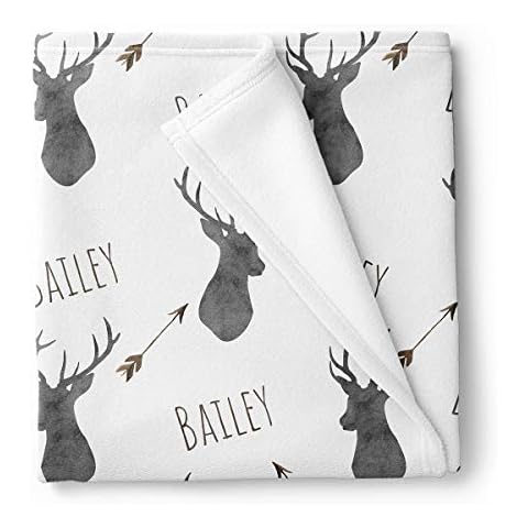 Lovable Gift Co Personalized Deer Fleece Baby Boys Blanket, Charcoal and Brown Print Cover