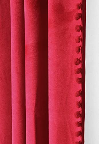 Image of Amazon Brand - Umi Velvet Eyelet Door Curtains with pom pom Lace for Living Room Bedroom Kitchen 1 pc Pack in Red Color (Door - 4 feet x 7 feet)