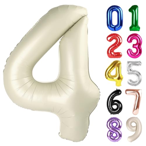 4 Balloon - Cream Birthday Number Balloons, 40 Inch Decorations Men Women