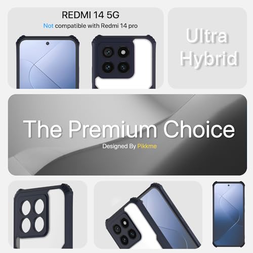 Image of Pikkme Mi 14 5G Back Cover | Crystal Clear Transparent Back | Ultra Hyrbid | Full Camera Protection | Raised Edge | Bumper Back Case (Blue)