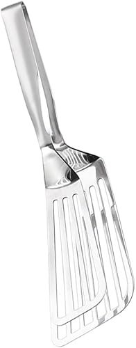 Yardwe Pinzas de espátula de metal ranuradas, pinzas de cocina, pinzas para alimentos, pinzas para parrilla, pinzas para carne de pescado, pinzas