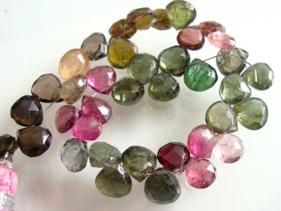 Tourmaline facettée cœur 6mm perles pierres naturelles rose vert fuchsia