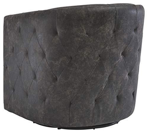Signature Design By Ashley Brentlow Tufted Barrel Accent Swivel Chair, Distressed Black #TOP4