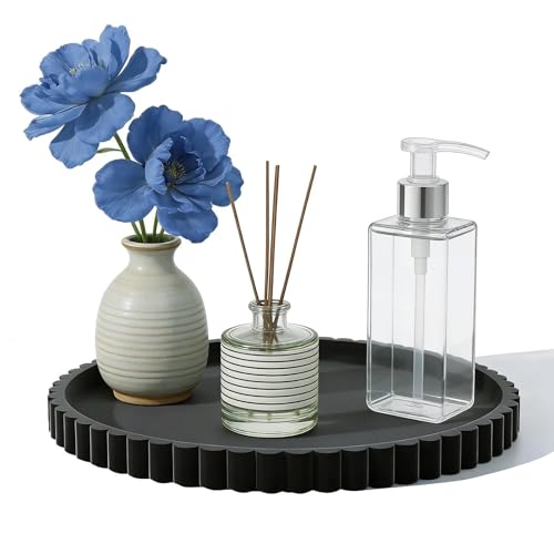 Image of Black Wavy Round Tray, Candle Trays, Perfume Tray, Plant Coffee Black Trays, Suitable for Bathrooms, Kitchens, Living Rooms and Bedrooms(9 Inches)