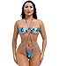 POGINO Mini Monokini Swimwear One-Piece Micro Bikini Set for Women PU Leather G String Swimsuit Halter Extreme Teddy Blue