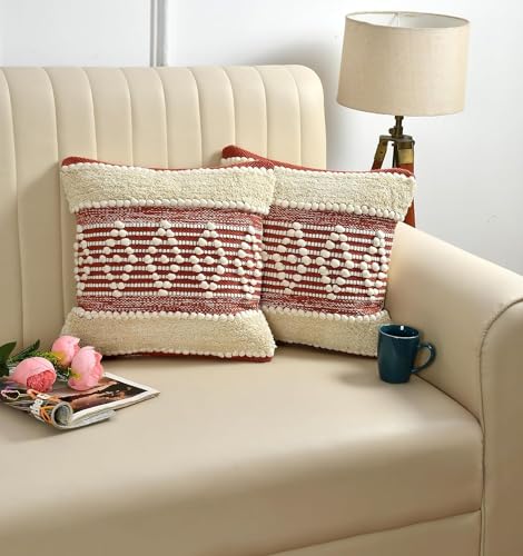 Image of Furnistitchs Premium Decorative Throw Cushion Pillow Cover Boho Home Decor - Living Room Bedroom Couch Sofa Cushion Covers 16 inch x 16 inch (2, Maroon Kites)