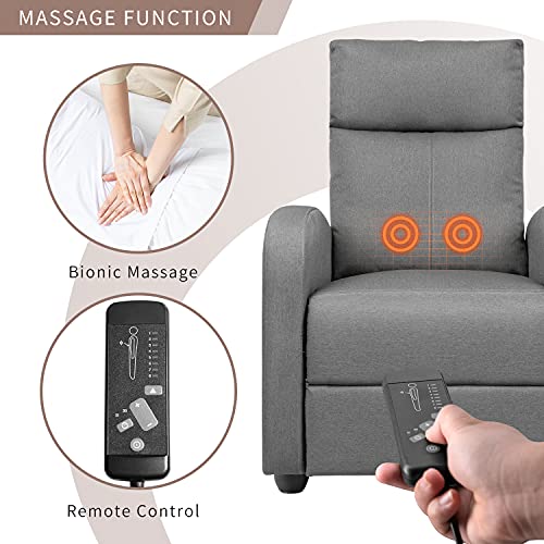 Flamaker Fabric Recliner Chair Massage Recliner Sofa Chair Adjustable Reclining Chairs Home Theater Single Modern Living Room Recliners With Thick Seat Cushion And Backrest (Grey) #TOP3