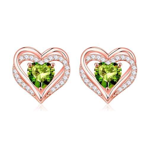 Iefil Peridot Heart Stud Earrings